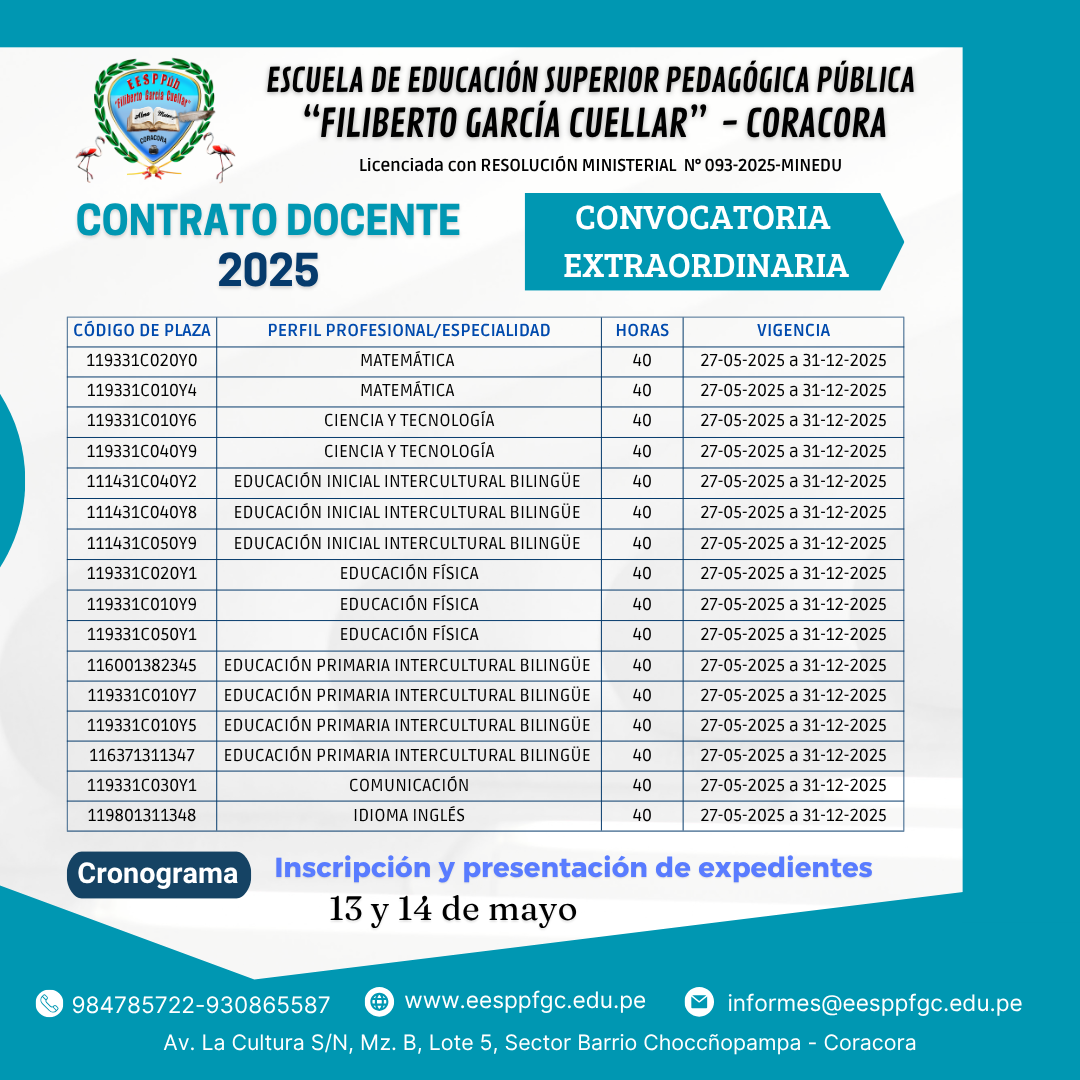 Convocatoria Extraordinaria CONTRATO DOCENTE 2025